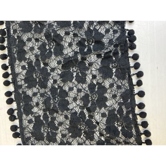 Lace Scarf Black Pom Poms Rectangle 60" X 8" Whimsy Goth Boho Special Occasion - Picture 1 of 4
